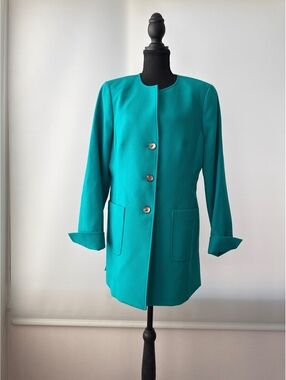 Nina McLemore Turquoise Teal Textured Long Blazer Jacket Size 10 USA